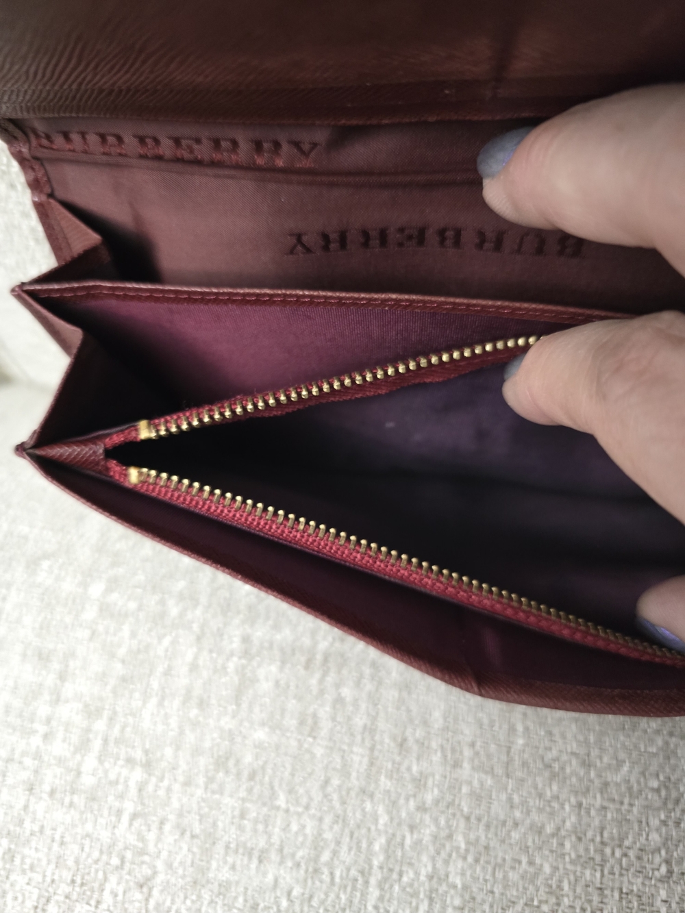EUC Burberry Vintage Nova Check Continental Long Wallet Burgundy Leather - Picture 9 of 12